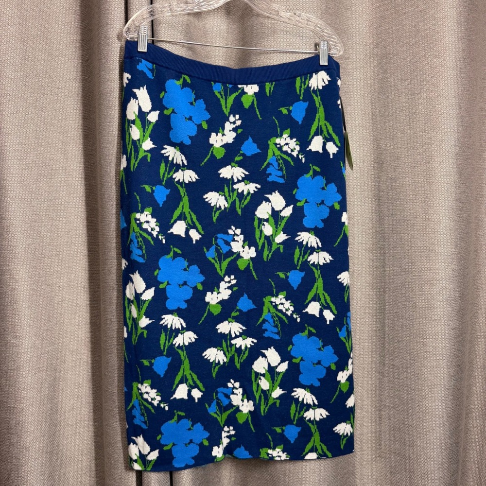 Kate Spade Floral Knit Midi Skirt Women XL Blue NWT Target Collection
